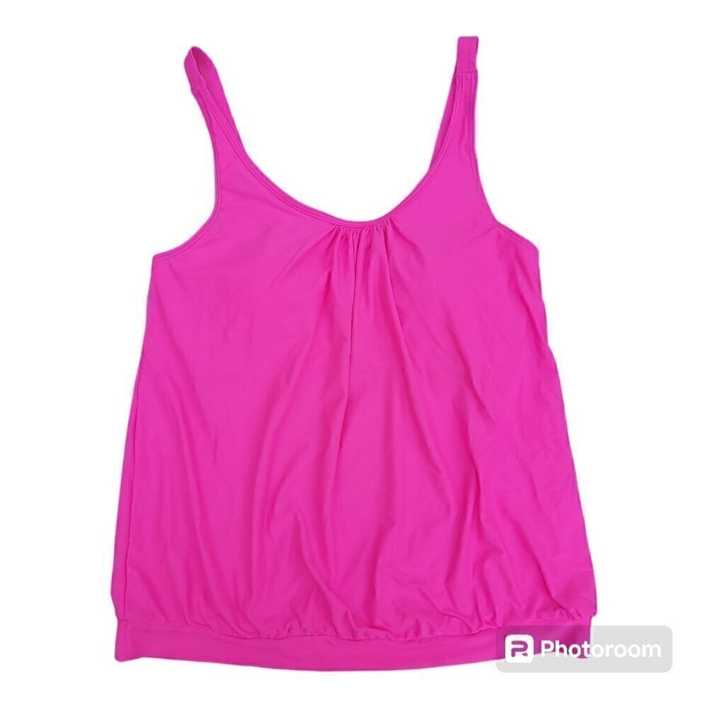 Yonique Fluorescent Pink Soft Cup Tankini W/Adjustable Straps & Elastic Waist, L